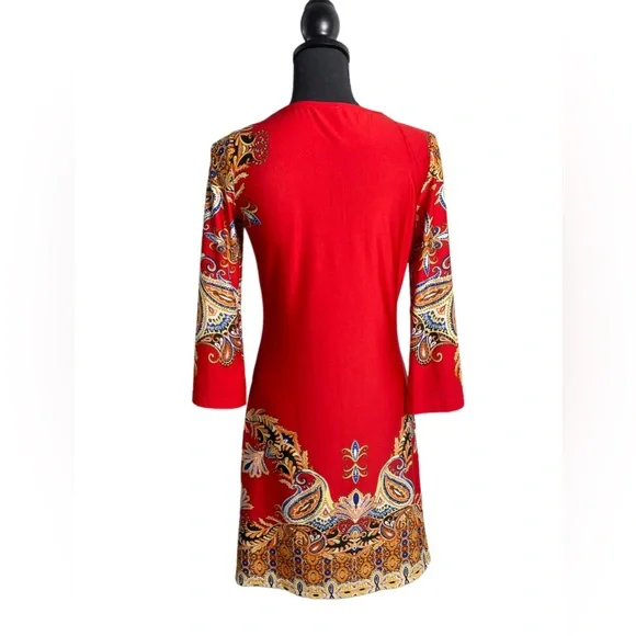 White Mark Womens Venetian Print Dress Bodycon Red Gold Medium NWOT - Picture 3 of 7